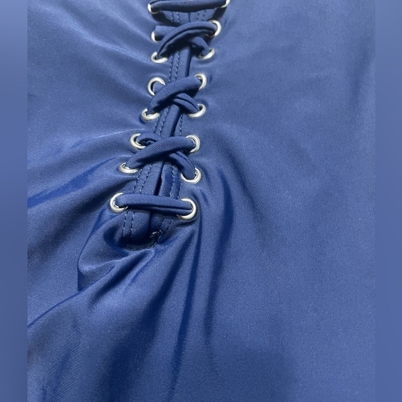 NWT TiniBikini Swimwear Blue Deep V Lace Up One Piece Swimsuit Size Small Sexy! - Picture 12 of 16